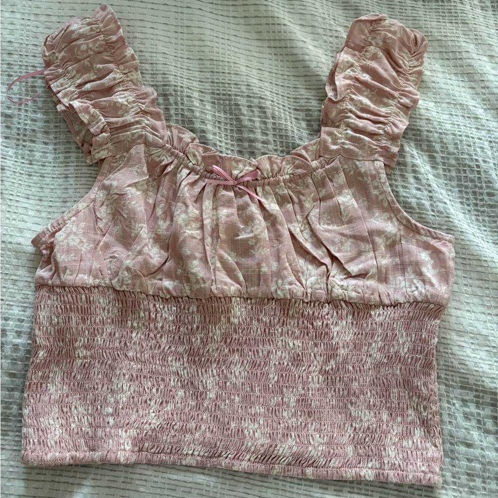 Love Tree Pink Floral Crop Top